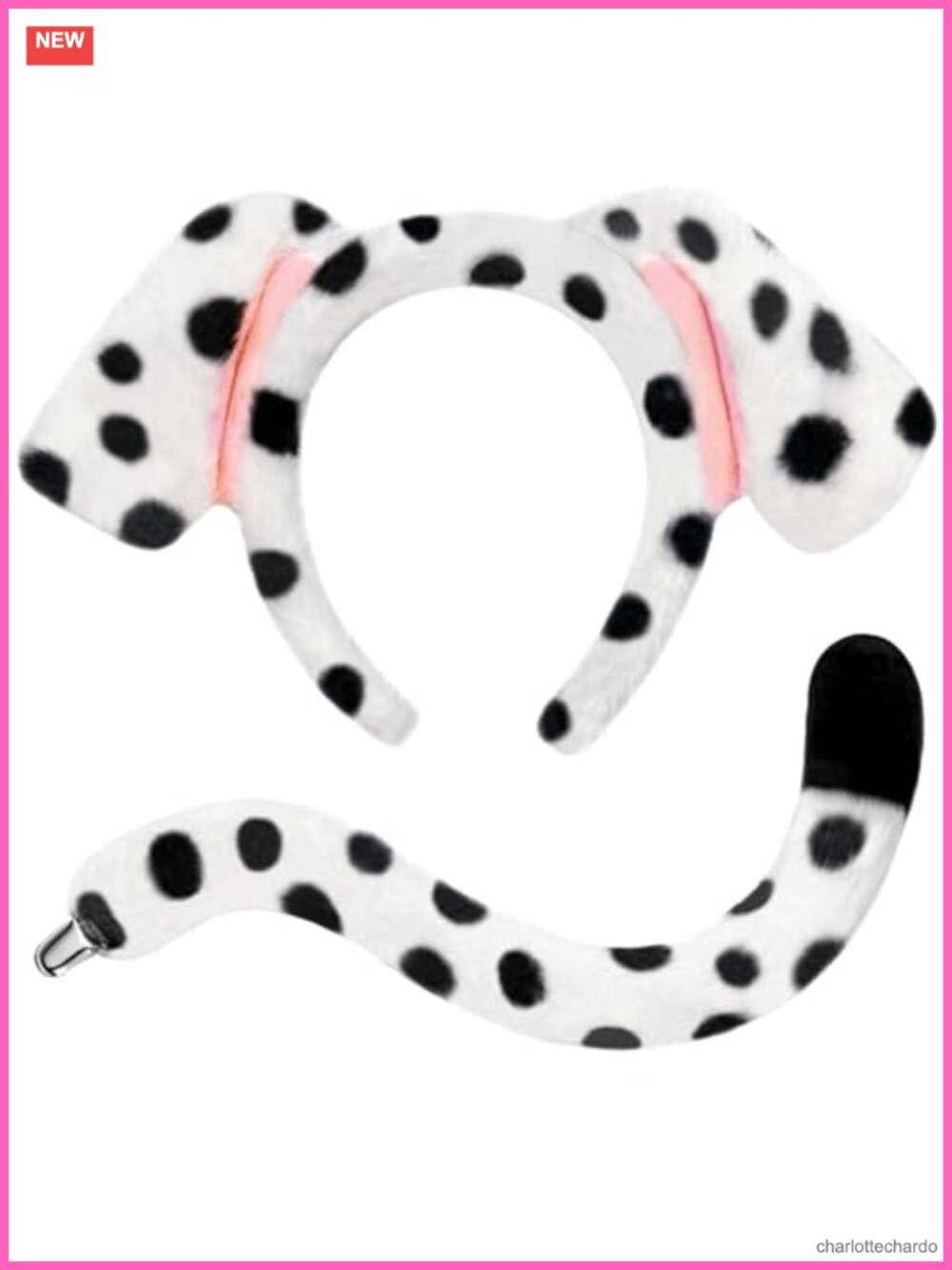 Dalmatian Costume Set Adult Dog Ears Headband Tail Halloween Cosplay